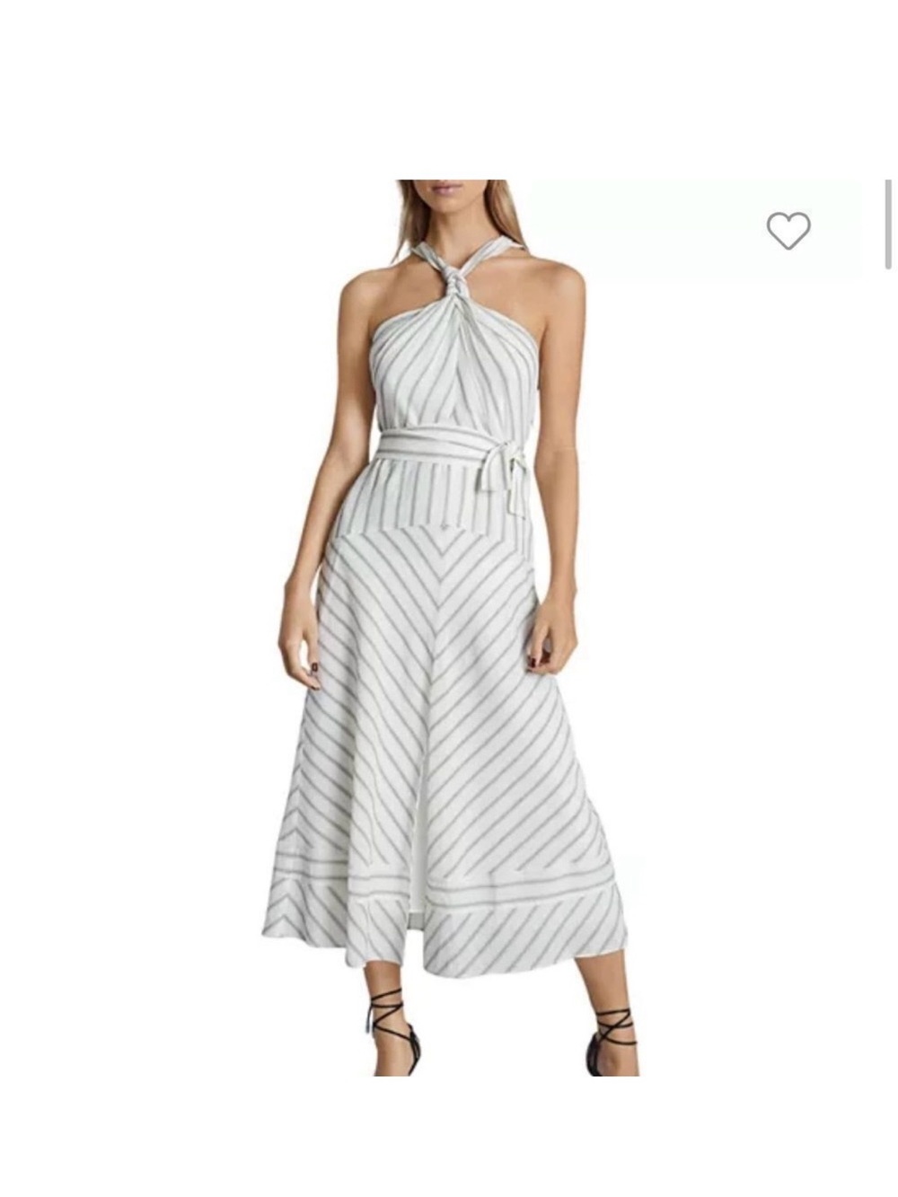 Reiss White Striped Halter Midi Dress